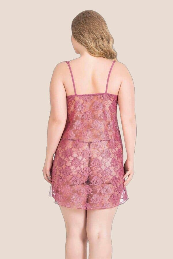 Büyük Beden Gül Kurusu Kısa Tül Gecelik