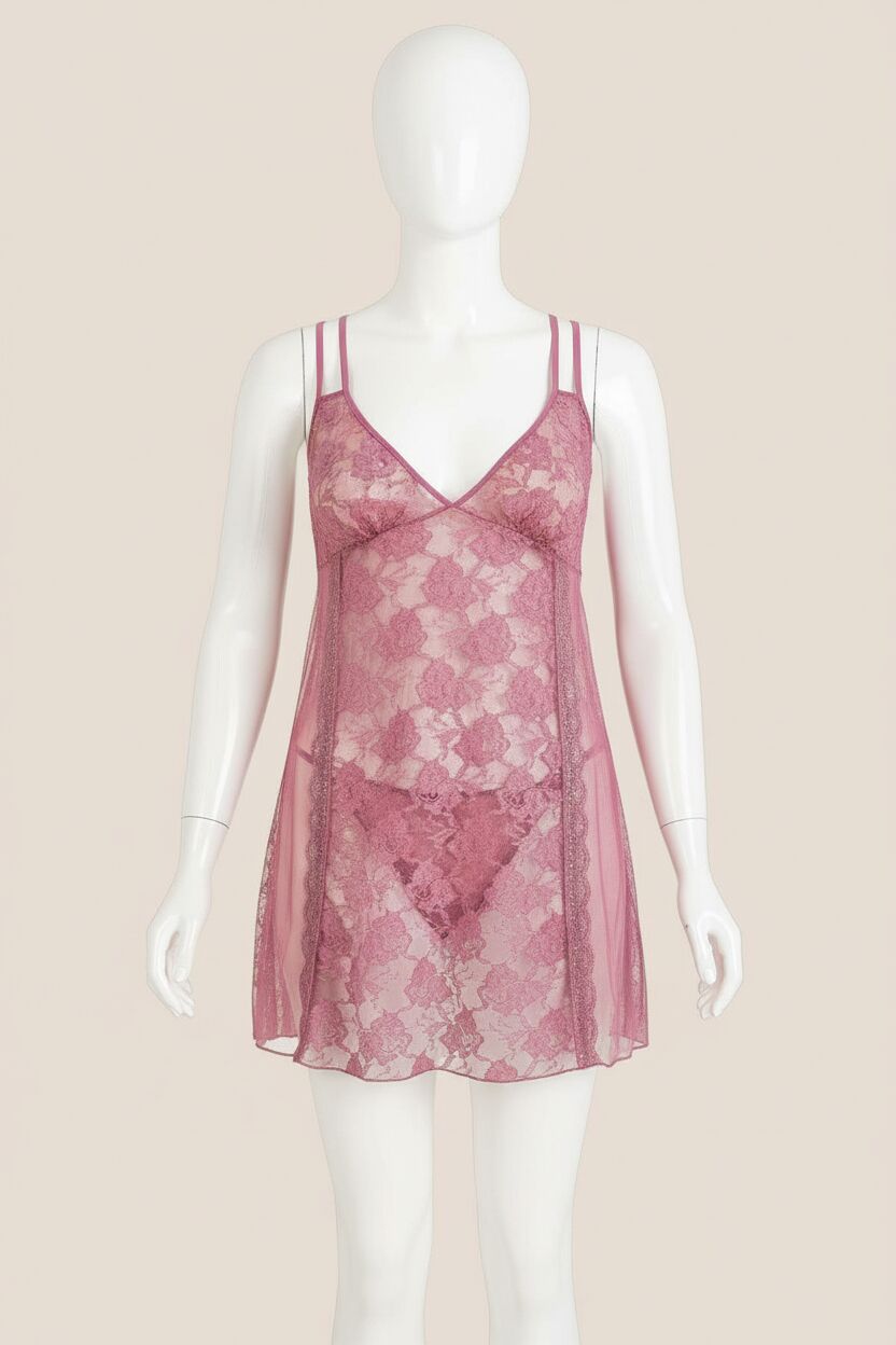 Büyük Beden Gül Kurusu Kısa Tül Gecelik