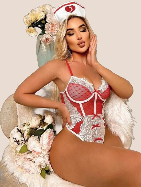 Arias Closet Kırmızı Fantezi Body Hemşire Kostümü