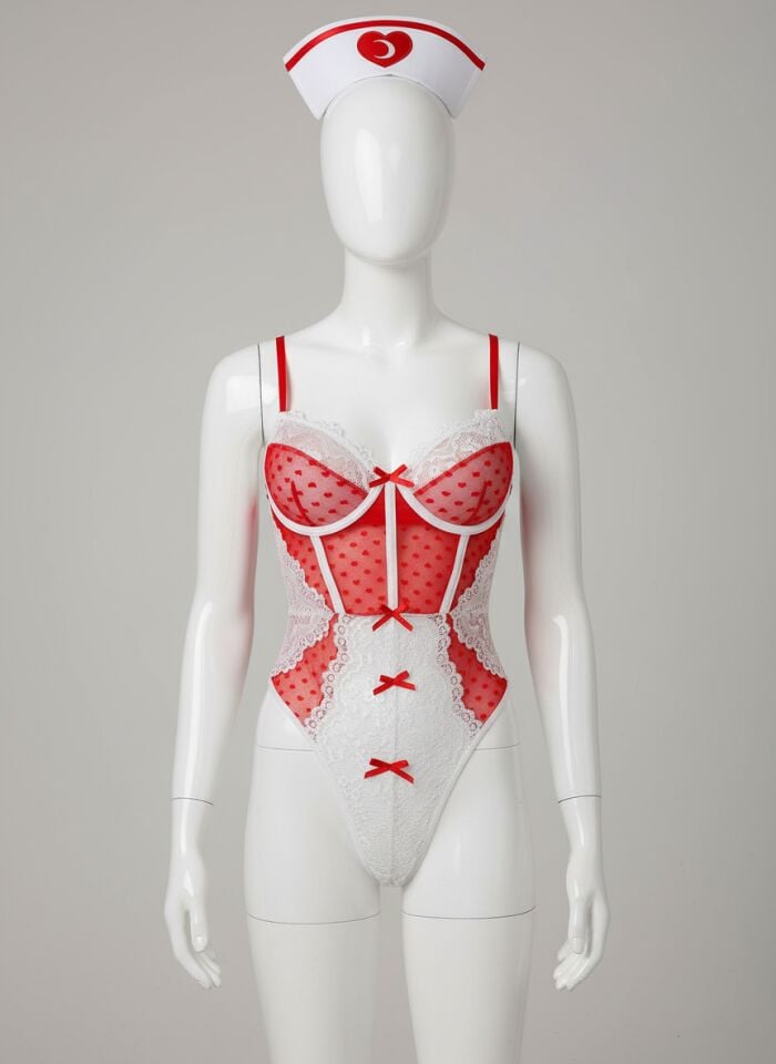 Arias Closet Kırmızı Fantezi Body Hemşire Kostümü