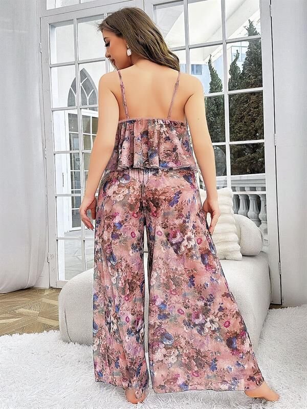 Arias Closet Özel Tasarım Büyük Beden Çiçek Desenli Bol Kesim 2'li Pijama Takımı