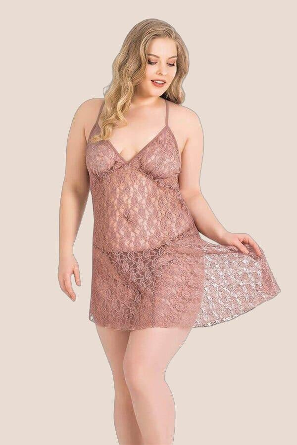 Büyük Beden Vizon Kısa Tül Gecelik