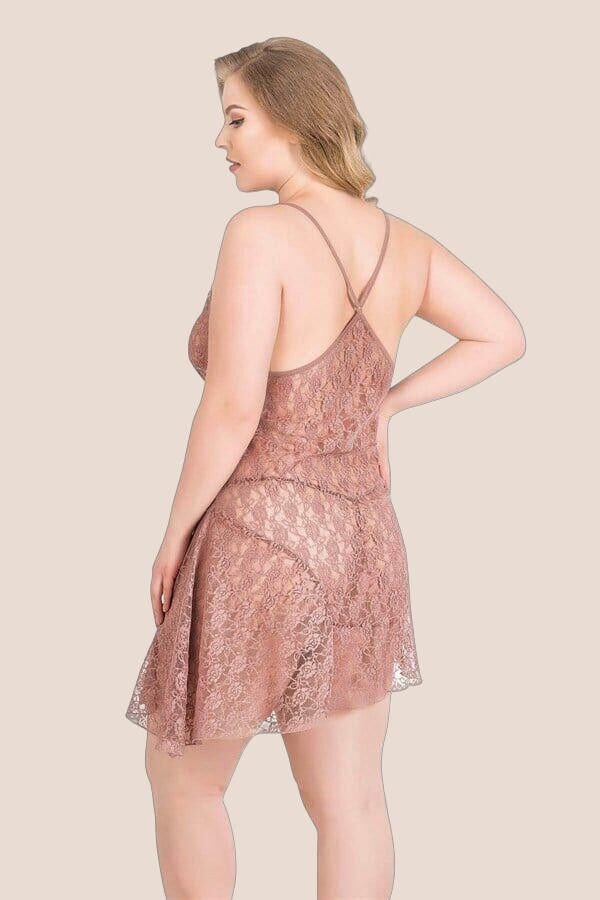 Büyük Beden Vizon Kısa Tül Gecelik