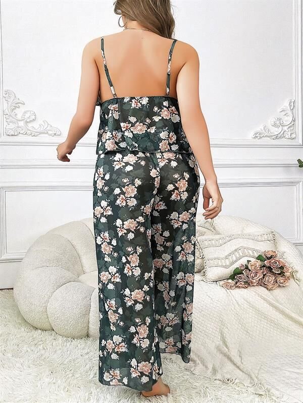 Arias Closet Özel Tasarım Büyük Beden Çiçek Desenli Bol Kesim 2'li Pijama Takımı