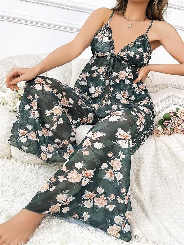 Arias Closet Özel Tasarım Büyük Beden Çiçek Desenli Bol Kesim 2'li Pijama Takımı