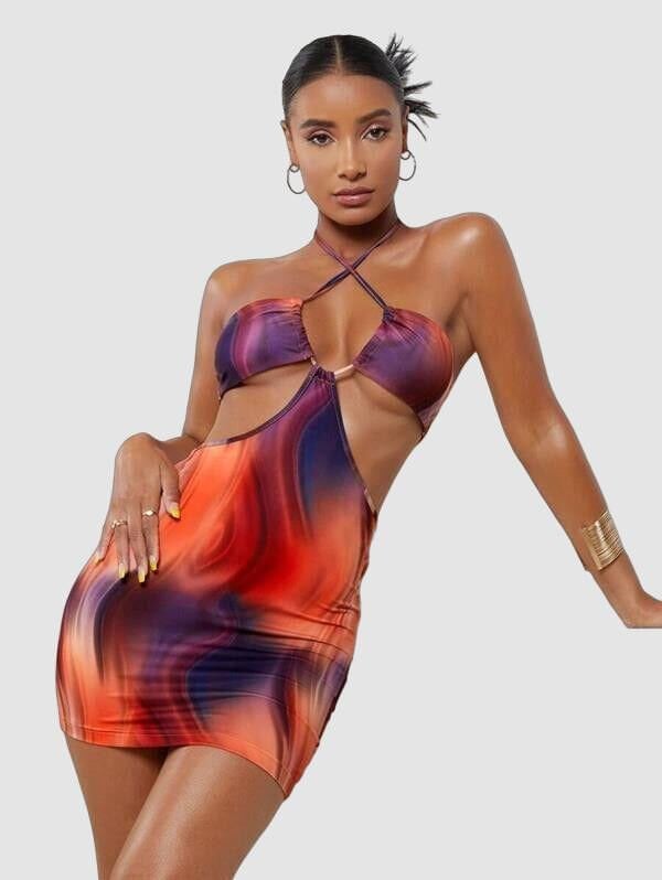 Transparan Detaylı Omuz Dekolteli Mini Fantezi Elbise