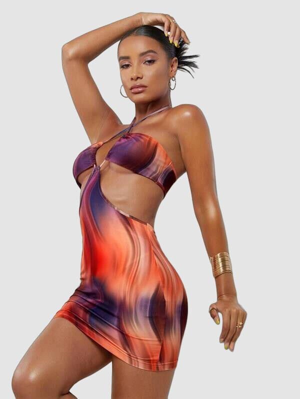 Transparan Detaylı Omuz Dekolteli Mini Fantezi Elbise