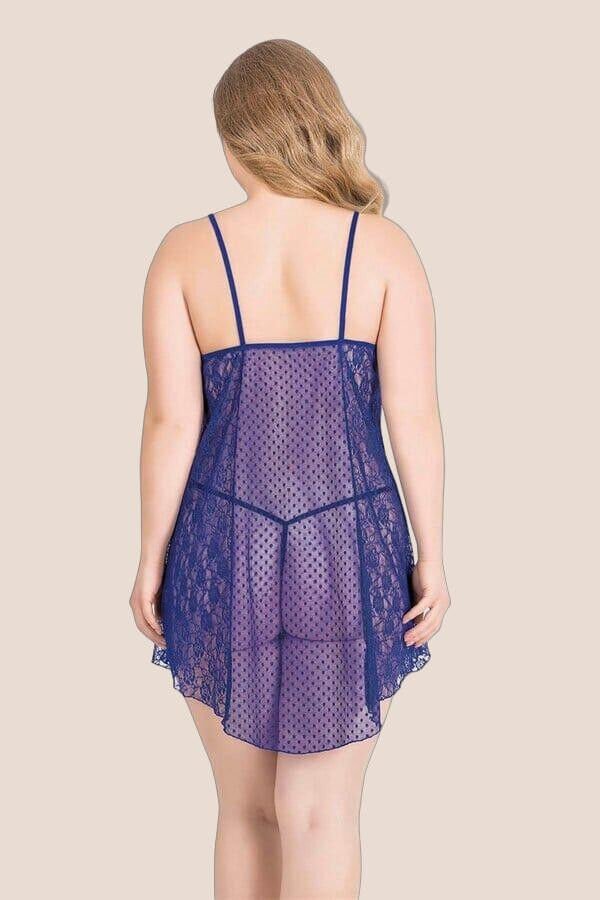 Büyük Beden Saks Kısa Tül Gecelik