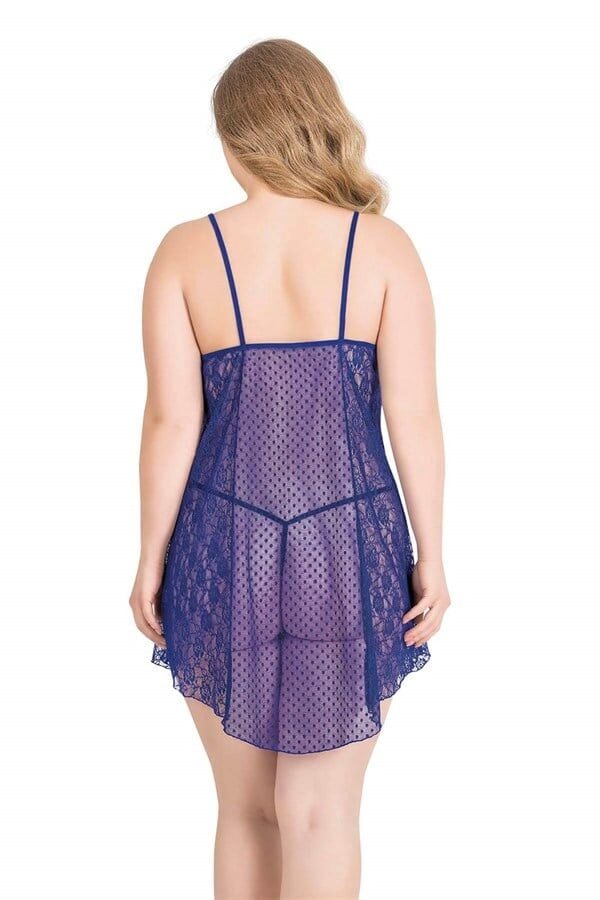 Arias Closet Büyük Beden Saks Kısa Tül Gecelik