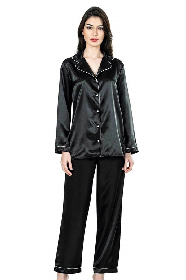Aria's Closet Siyah İkili Saten Gecelik Pijama Takımı 7647