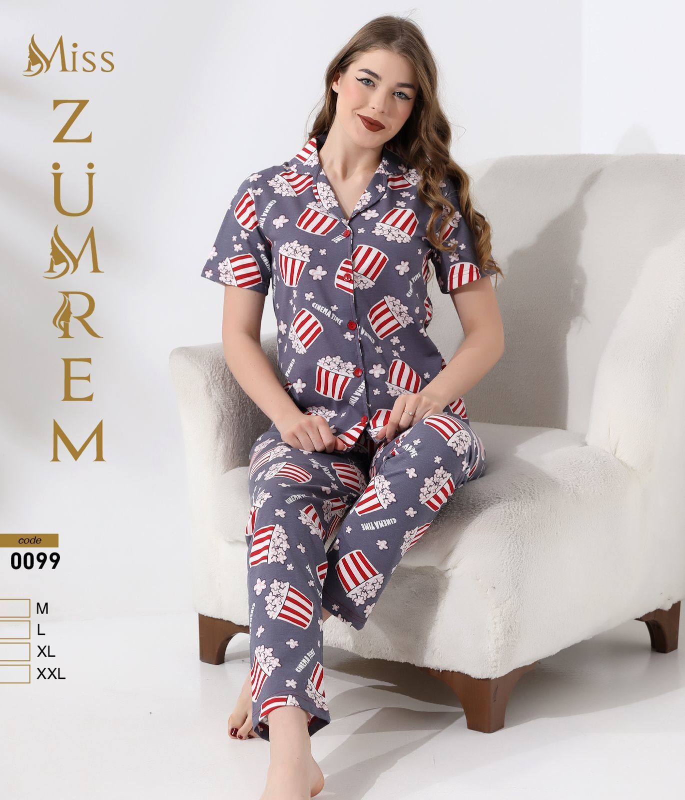 Zümrem 0099 Bebe Yaka Kısa Kollu Bayan Pijama Takım 4'lü