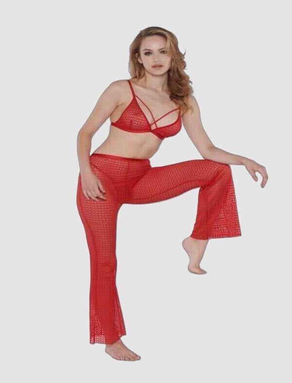 Arias Closet Kırmızı Transparan Fantezi Sütyen Pijama Takımı