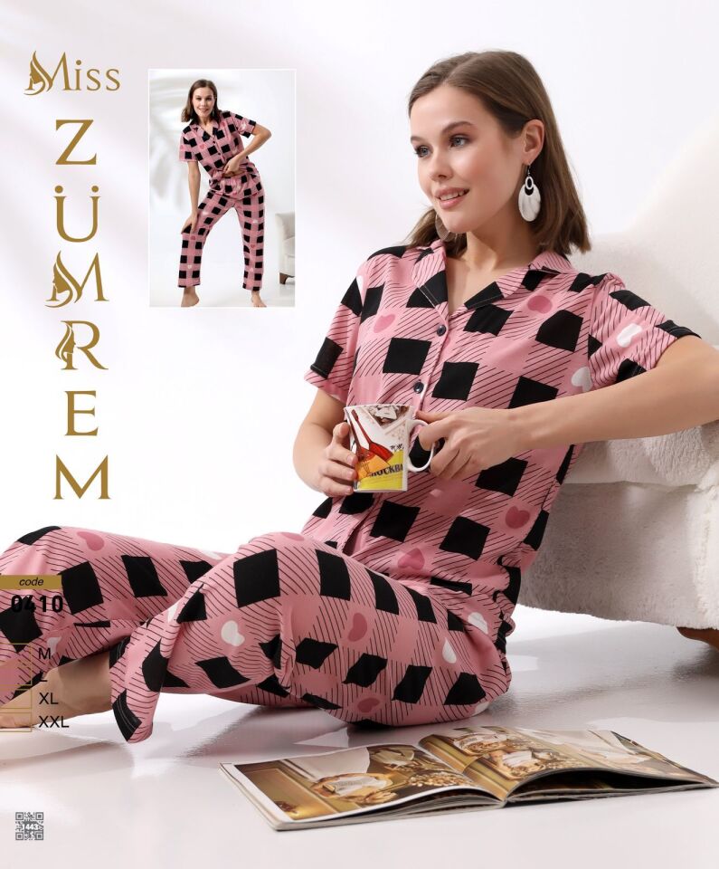 Zümrem 0410 Bebe Yaka Kısa Kollu Bayan Pijama Takım 4'lü