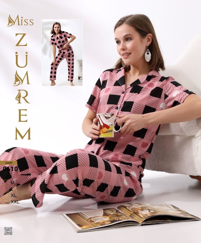 Zümrem 0410 Bebe Yaka Kısa Kollu Bayan Pijama Takım 4'lü