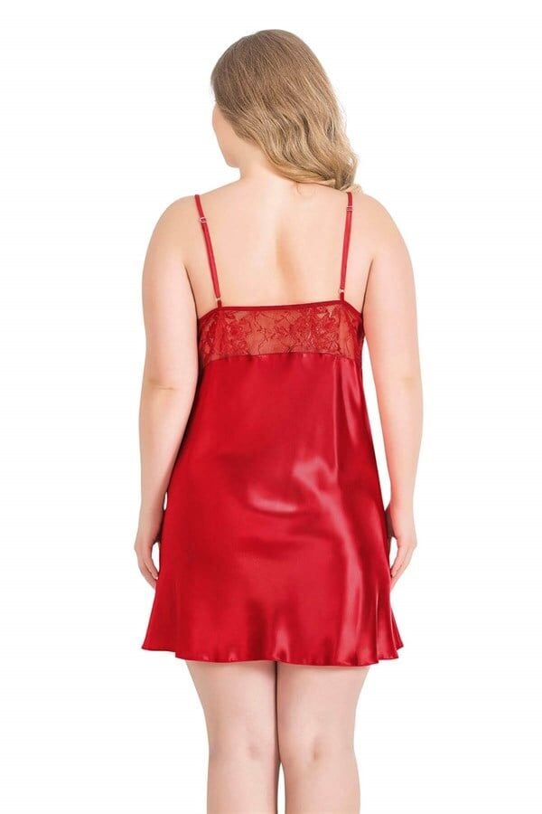Arias Closet Büyük Beden Kırmızı Kısa İkili Saten Sabahlık Gecelik Takımı