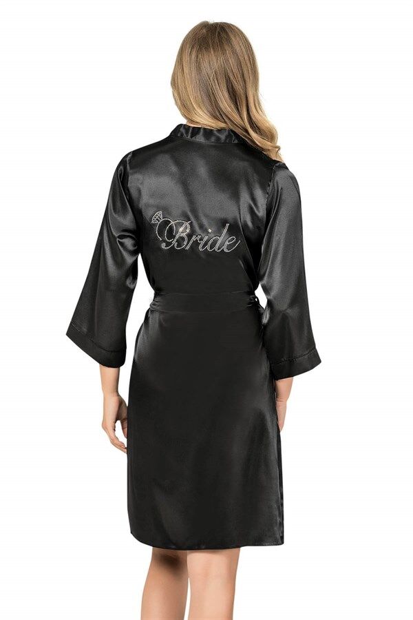 Arias Closet Siyah Kısa Saten Bride Sabahlık
