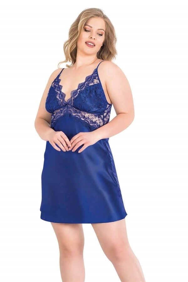 Arias Closet Büyük Beden Saks Kısa İkili Saten Sabahlık Gecelik Takımı 6155