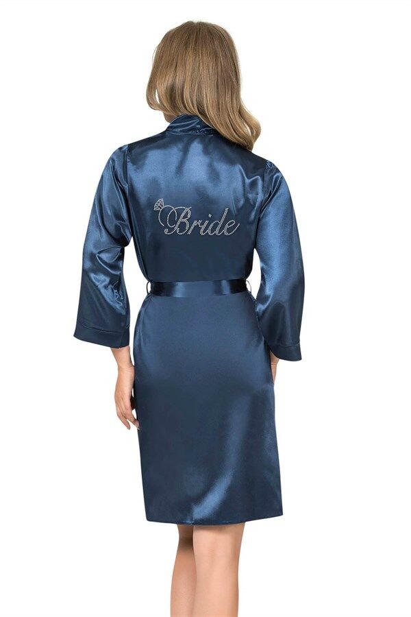 Arias Closet Lacivert Kısa Saten Bride Sabahlık