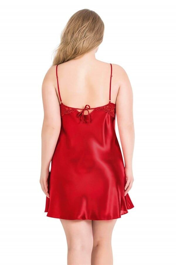 Arias Closet Büyük Beden Kırmızı Kısa İkili Saten Sabahlık Gecelik Takımı