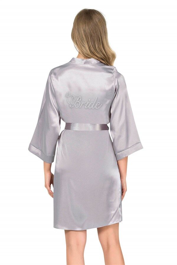 Arias Closet Gri Kısa Saten Bride Sabahlık
