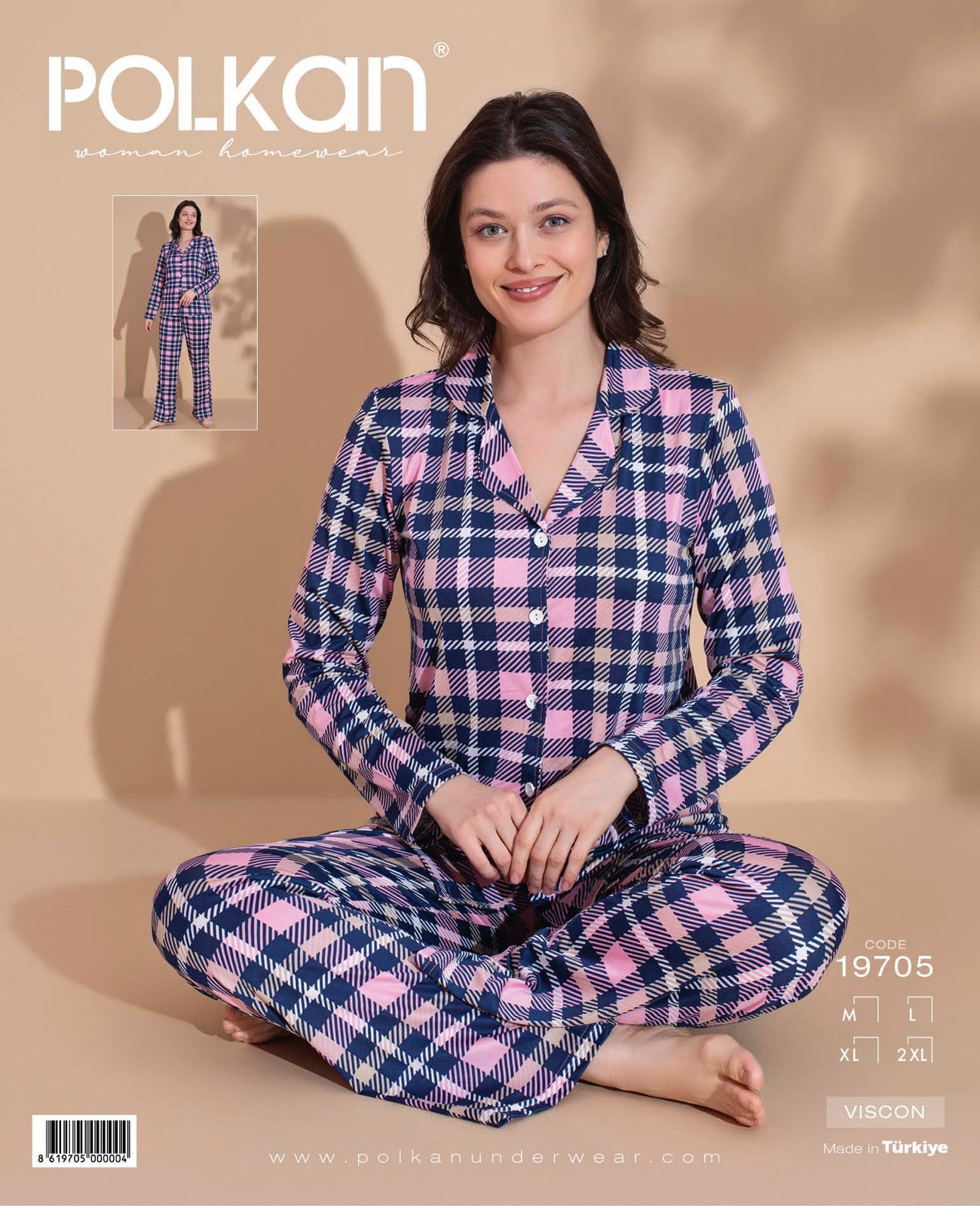Polkan 19705 Viskon Uzun Kollu Bayan Pijama Takım 4'lü