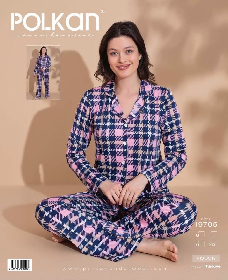 Polkan 19705 Viskon Uzun Kollu Bayan Pijama Takım 4'lü