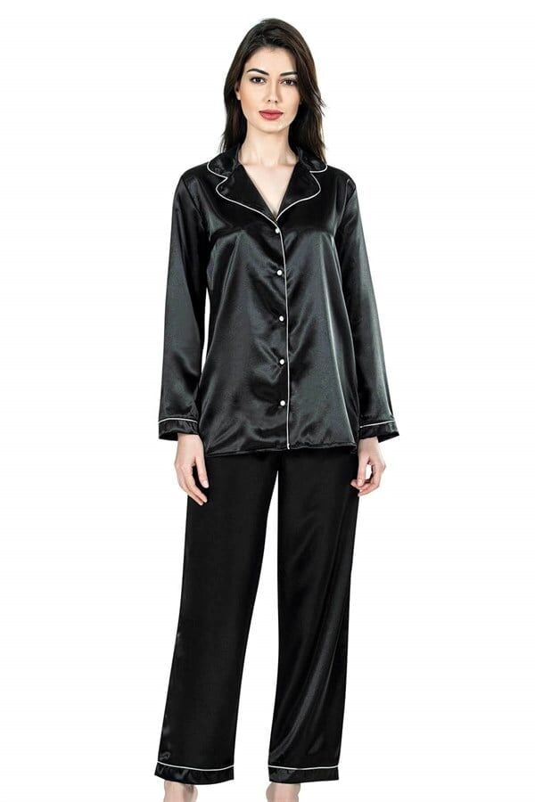 Aria's Closet Siyah İkili Saten Gecelik Pijama Takımı 7647