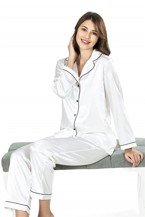 Aria's Closet Ekru İkili Saten Gecelik Pijama Takımı 7647
