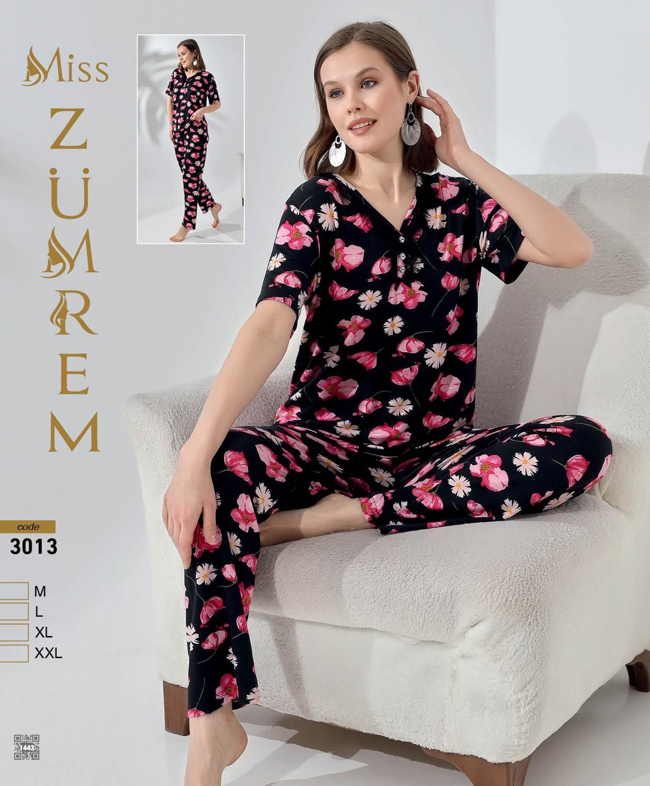 Zümrem 3013 Rink Viskon 3 Düğmeli Kısa Kollu Bayan Pijama Takımı 4'lü