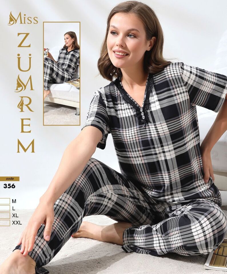 Zümrem 0356 Rink Viskon 3 Düğmeli Kısa Kollu Bayan Pijama Takımı 4'lü