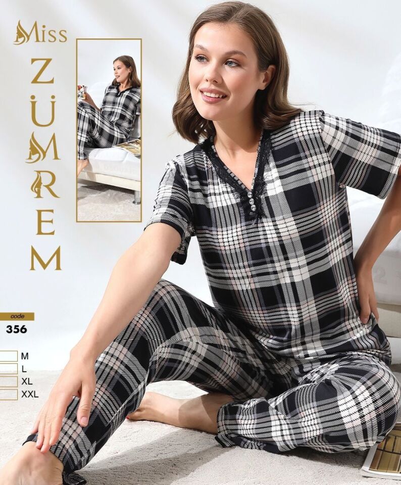 Zümrem 0356 Rink Viskon 3 Düğmeli Kısa Kollu Bayan Pijama Takımı 4'lü