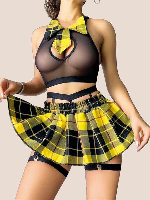 Üstü Transparan Mini Öğrenci Kostümü