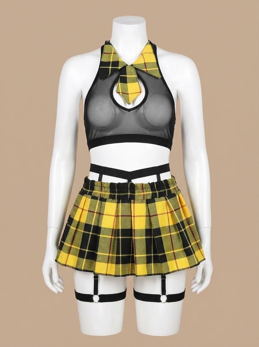 Üstü Transparan Mini Öğrenci Kostümü