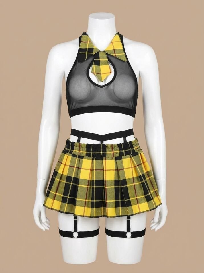 Üstü Transparan Mini Öğrenci Kostümü