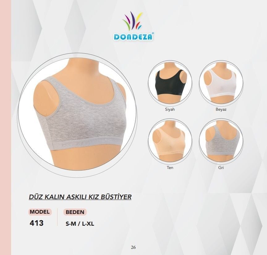 Dondeza 413 Düz Kalın Askılı Kız Çocuk Bustiyer 12'li