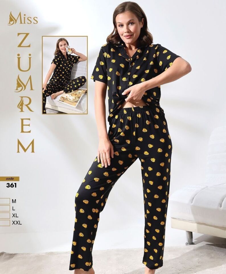Zümrem 361 Rink Viskon 5 Düğmeli Kısa Kollu Bayan Pijama Takımı 4'lü