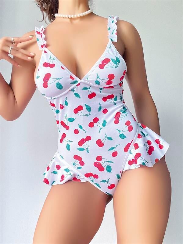 Arias Closet Vişne Desenli Fantezi Body