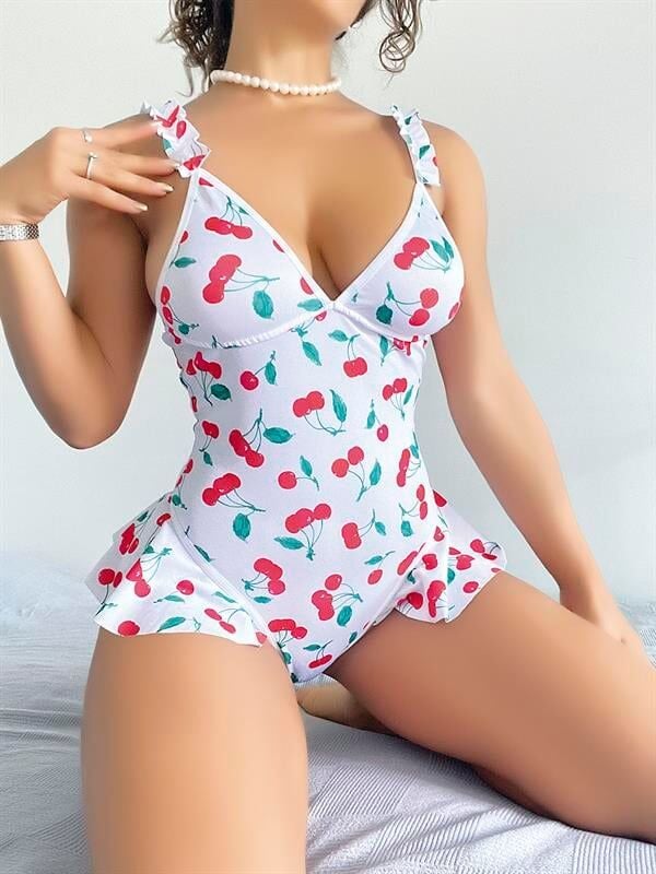 Arias Closet Vişne Desenli Fantezi Body