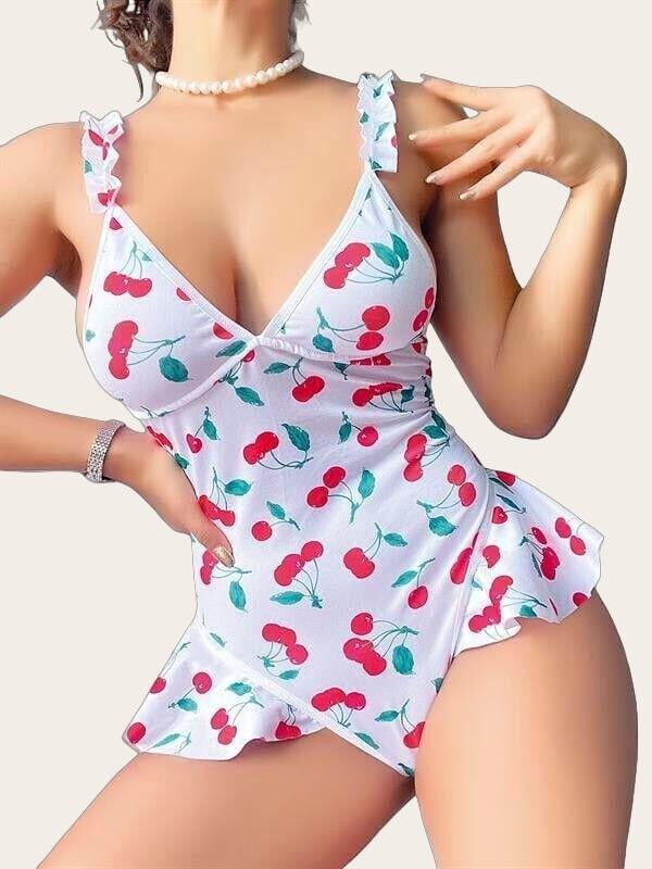 Arias Closet Vişne Desenli Fantezi Body