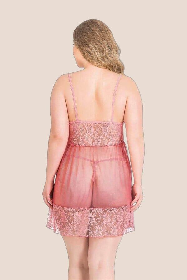 Büyük Beden Mercan Kısa Tül Gecelik