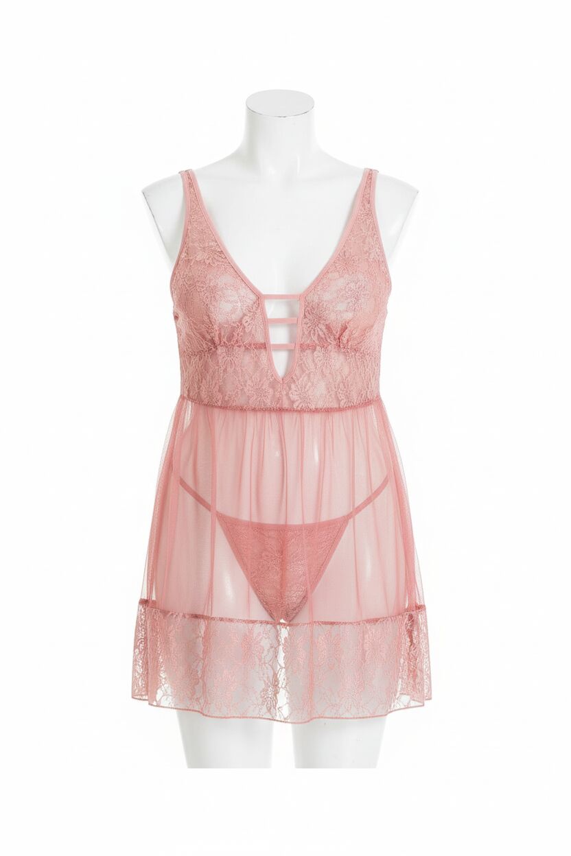 Büyük Beden Mercan Kısa Tül Gecelik