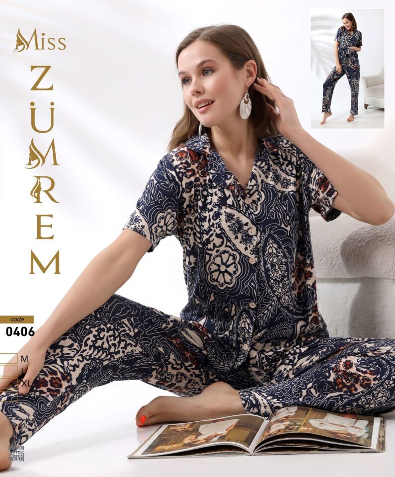 Zümrem 0406 Rink Viskon 5 Düğmeli Kısa Kollu Bayan Pijama Takımı 4'lü