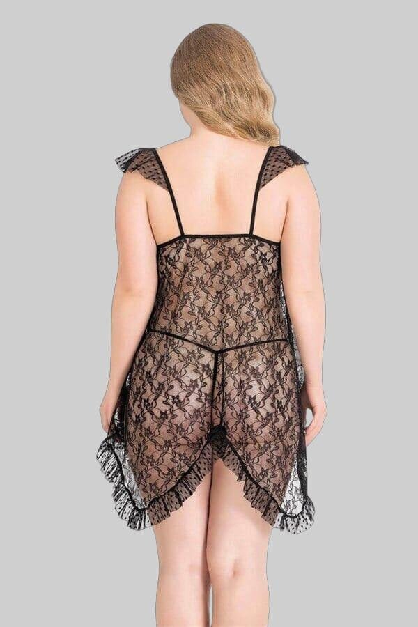 Arias Closet Büyük Beden Siyah Kısa Tül Gecelik