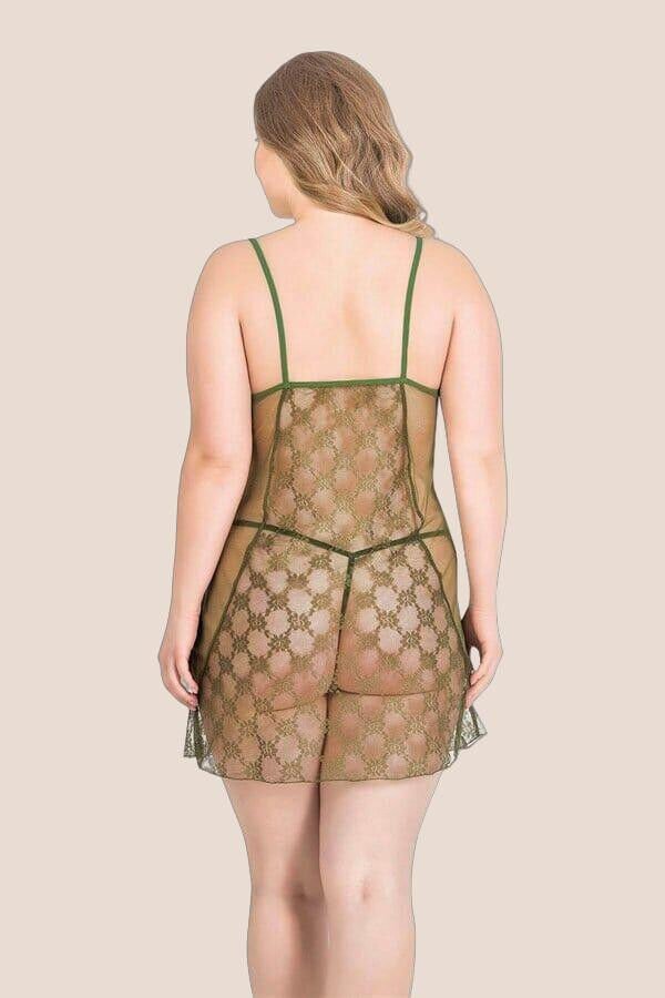 Büyük Beden Haki Kısa Tül Gecelik