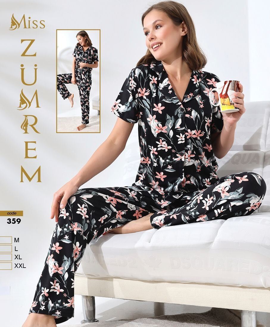 Zümrem 359 Rink Viskon 5 Düğmeli Kısa Kollu Bayan Pijama Takımı 4'lü