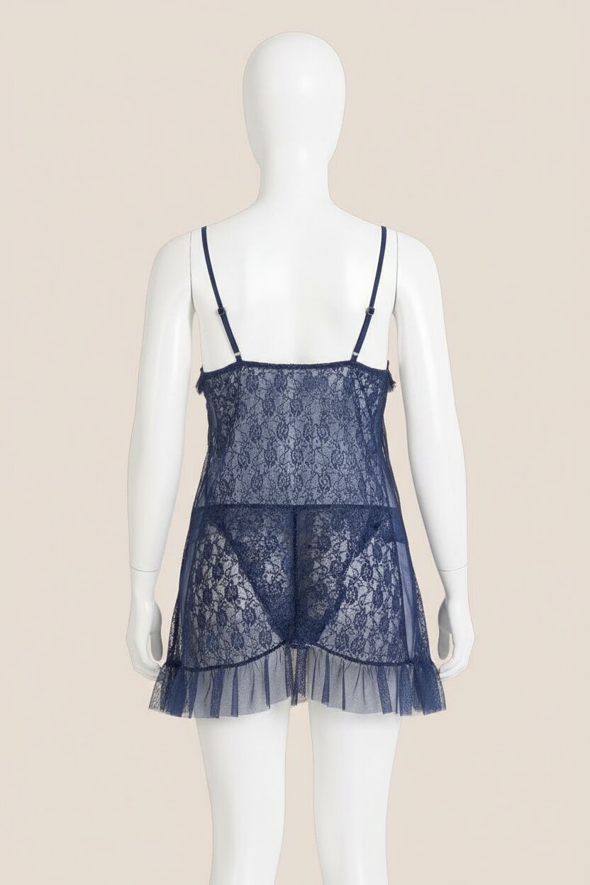 Büyük Beden Lacivert Kısa Tül Gecelik