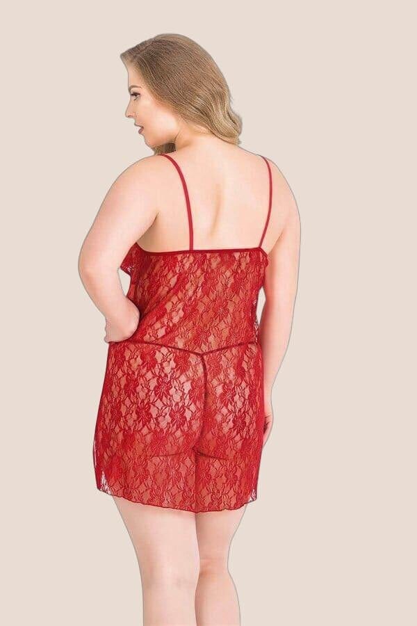 Büyük Beden Kırmızı Kısa Tül Gecelik