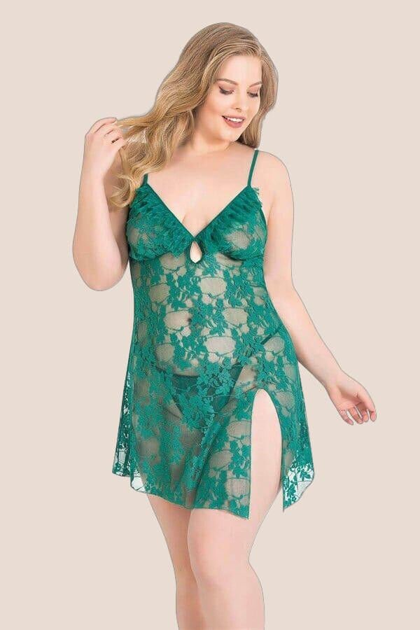 Büyük Beden Zümrüt Kısa Tül Gecelik