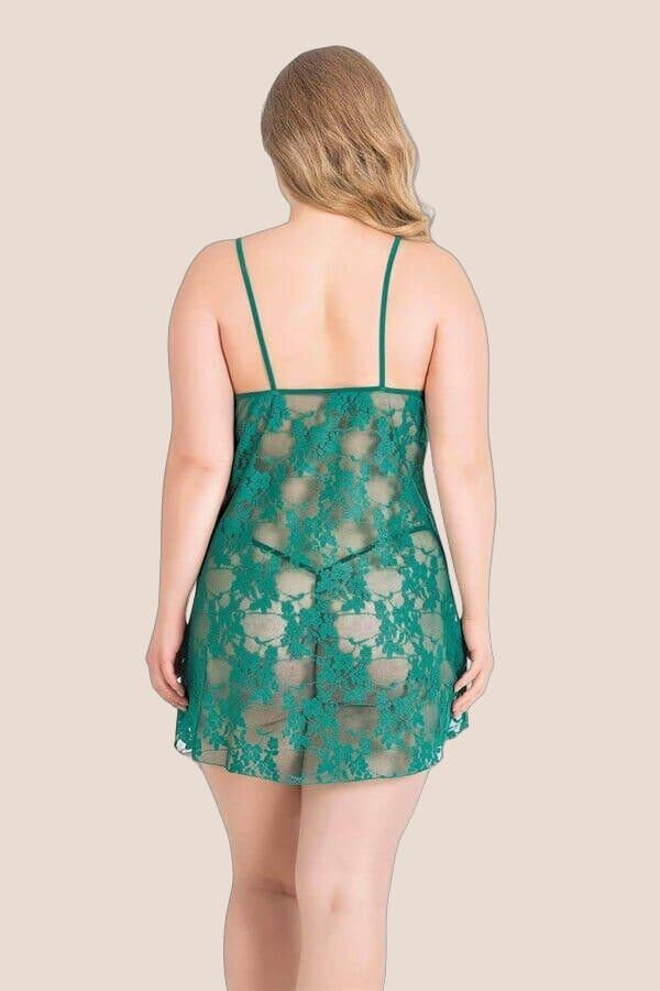 Büyük Beden Zümrüt Kısa Tül Gecelik