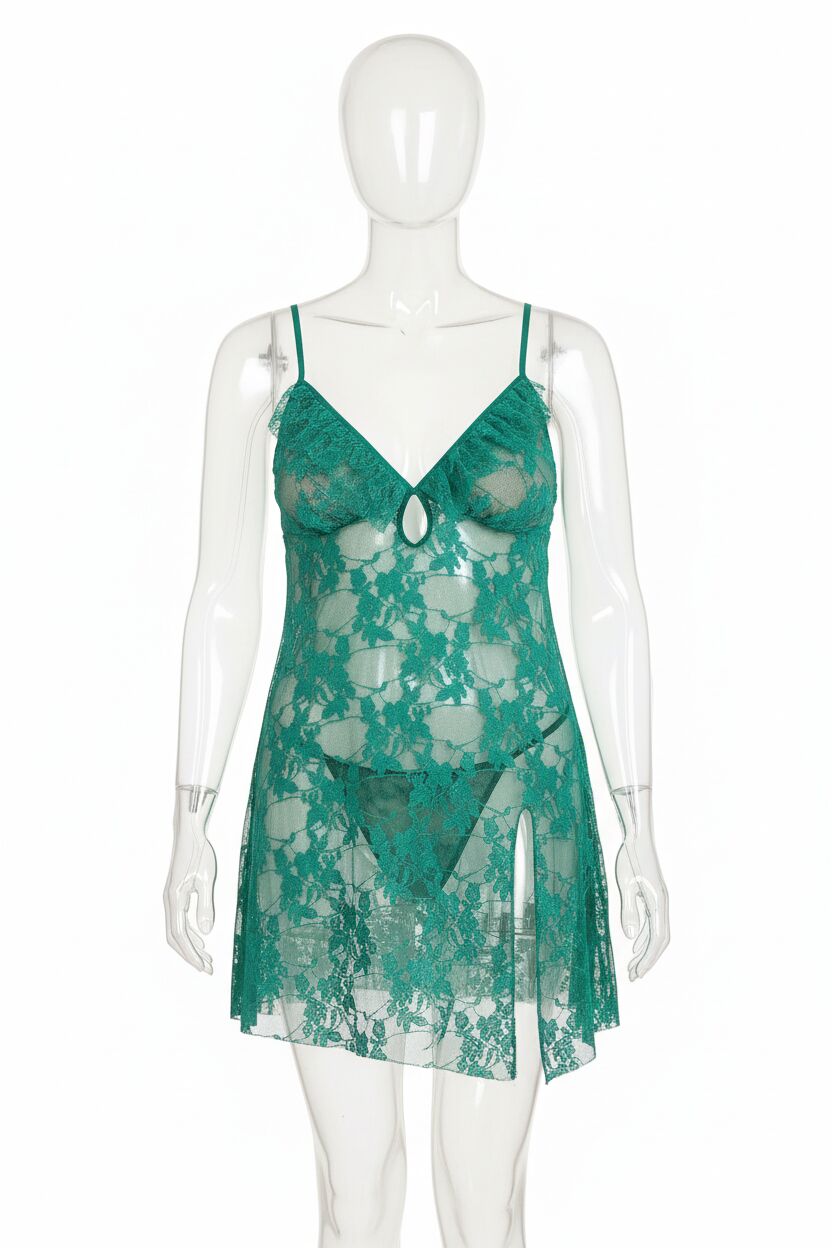 Büyük Beden Zümrüt Kısa Tül Gecelik